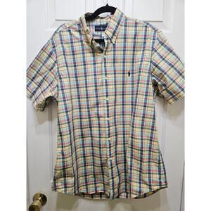 Ralph Lauren men's L cotton button up shirt,  yellow multi‎ plaid, preppy casual